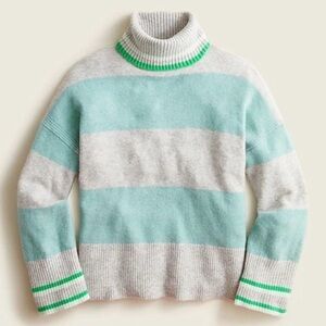 JCREW Mint Green Grey Wool Blend Striped Turtleneck Sweater M